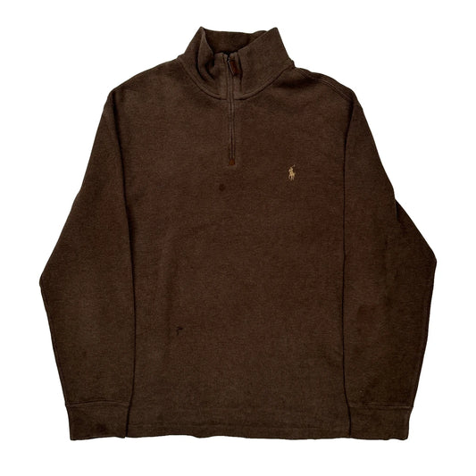 Polo By Ralph Lauren 1/4 Zip - Large Brown Cotton