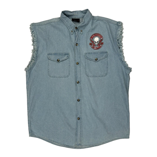 Milwaukee 105 Years Biker'S Edge Graphic Denim Gilet - 2XL Light Wash Denim
