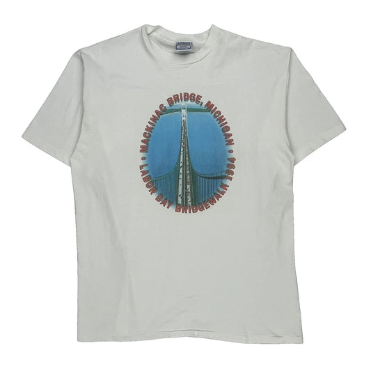 Mackinac Bridge Michigan All Sports Graphic T-Shirt - XL White Cotton