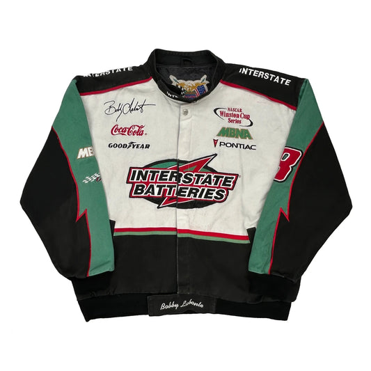 Vintage Bobby Labonte Interstate Batteries Nascar Bomber Jacket - XL Black Polyester