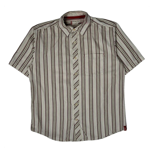 Vintage Levis Striped Short Sleeve Shirt - Medium Cream Cotton