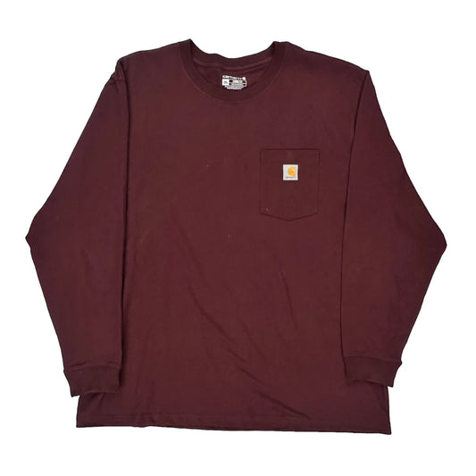 Carhartt Long Sleeve T-Shirt - 2XL Burgundy Cotton