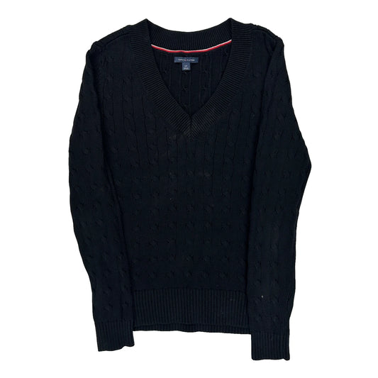 Tommy Hilfiger V-Neck Sweater - Small Black Cotton