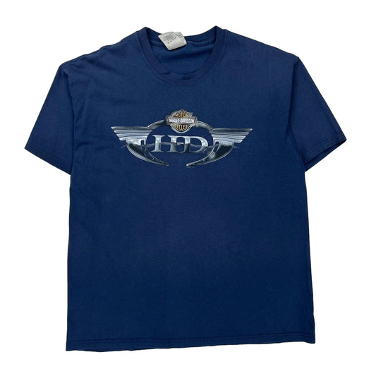 Harley Davidson Graphic T-Shirt - Large Blue Cotton