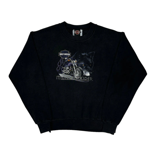 Midnight Rider Harley Davidson Graphic Sweatshirt - Large Black Cotton