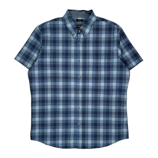 Vintage Lee Checked Short Sleeve Shirt - Large Blue Cotton