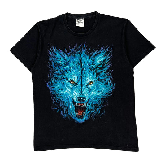 Wolf Design Thrift Shop Graphic T-Shirt - Large Black Cotton