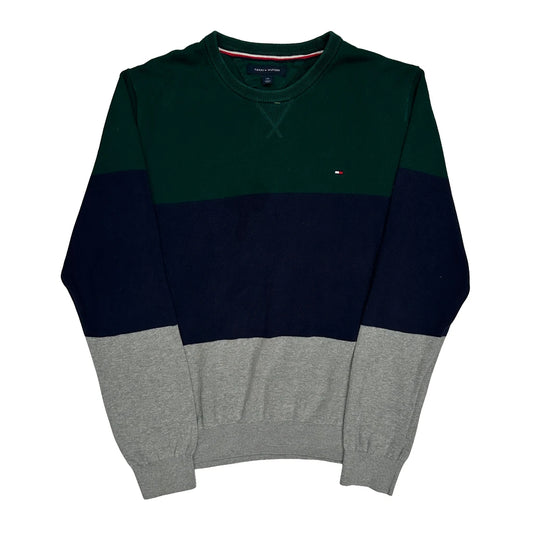Tommy Hilfiger Striped Jumper - Large Green Cotton