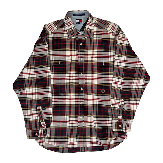 Tommy Hilfiger Checked Flannel Shirt - Large Multicoloured Cotton