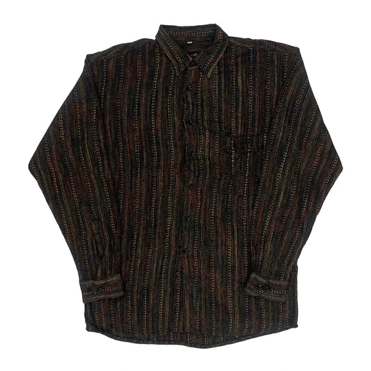 Vintage Unbranded Striped Shirt - Medium Multicoloured Cotton Blend