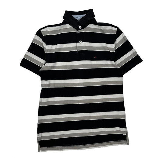 Vintage Tommy Hilfiger Striped Polo Shirt - Small Black Cotton