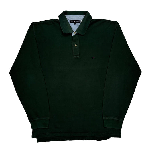 Vintage Tommy Hilfiger Long Sleeve Polo Shirt - XL Green Cotton