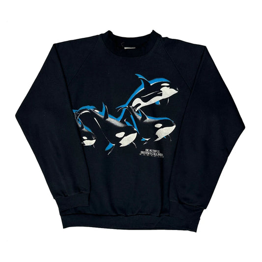 Vintage British Columbia Harlequin Graphic Sweatshirt - XL Black Cotton Blend