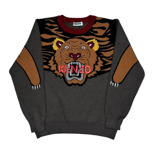 Tiger Motif Kenzo Sweatshirt - Small Grey Cotton