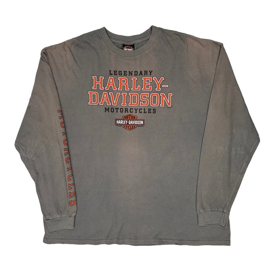 Thunderbird Harley Davidson Graphic Long Sleeve T-Shirt - 2XL Grey Cotton