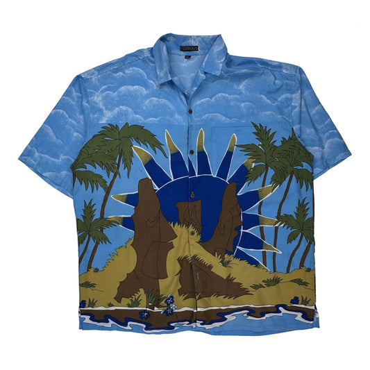 Ferrous Graphic Hawaiian Shirt - XL Green Cotton
