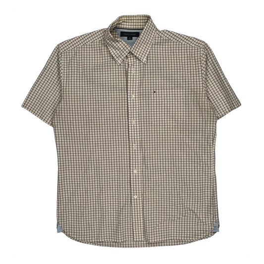 Tommy Hilfiger Checked Short Sleeve Shirt - Large Beige Cotton