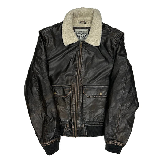Levis Sherpa Lined Leather Jacket - Large Brown Faux Leather