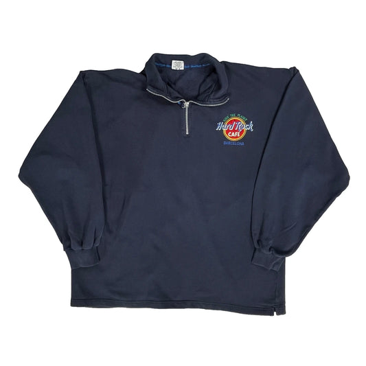 Vintage Barcelona Hard Rock Cafe Collared 1/4 Zip - Large Navy Cotton
