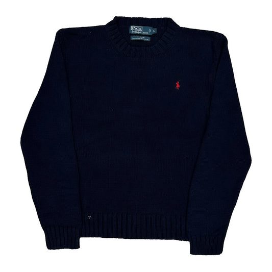 Polo By Ralph Lauren Chunky Knit Jumper - Large Navy Cotton