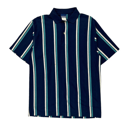 Puritan Single Stitch Polo Shirt - Large Navy Cotton Blend