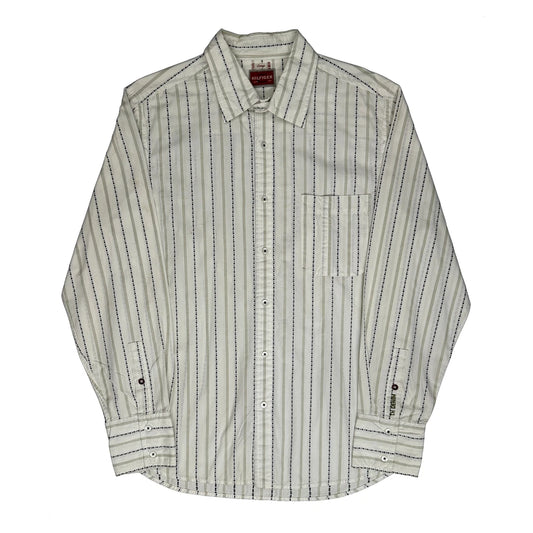 Tommy Hilfiger Denim Striped Patterned Shirt - Large White Cotton