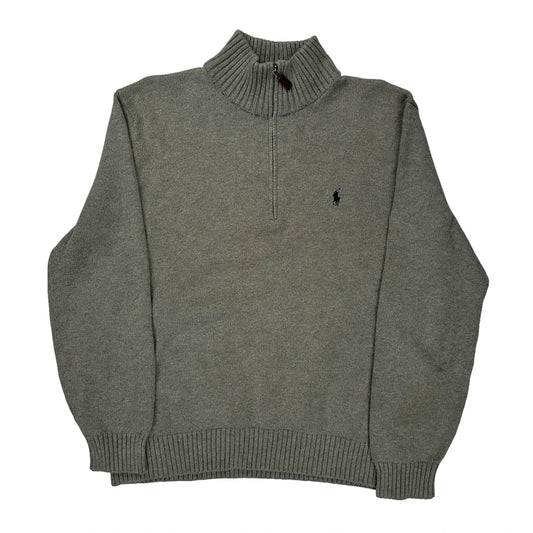 Polo By Ralph Lauren 1/4 Zip - Large Grey Wool