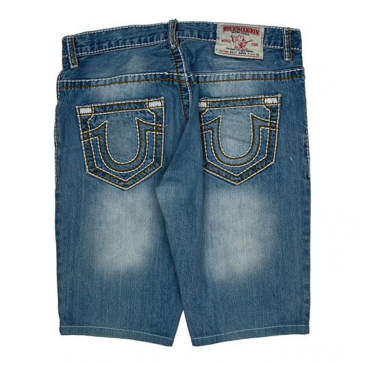 True Religion Contrast Stitch Denim Shorts - 33W 10L Blue Denim