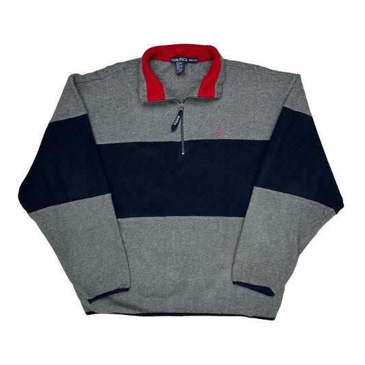 Nautica Striped 1/4 Zip - 2XL Grey Polyester