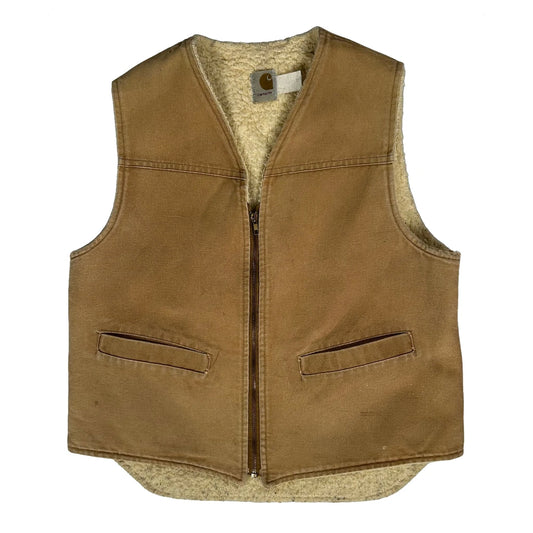 1970S Carhartt Sherpa Lined Gilet - Large Brown Cotton