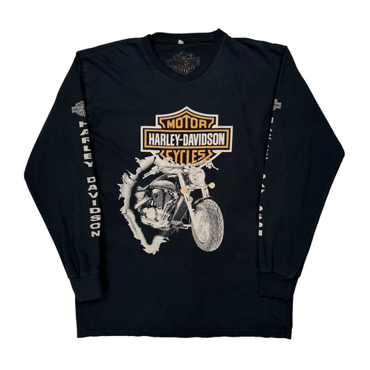 Motorcycle Harley Davidson Graphic Long Sleeve T-Shirt - XL Black Cotton
