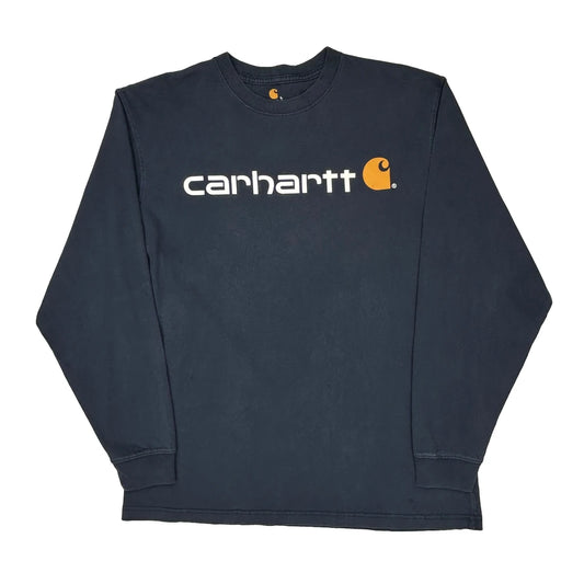 Carhartt Long Sleeve T-Shirt - Large Navy Cotton