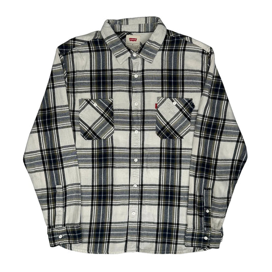 Levis Checked Flannel Shirt - XL White Cotton