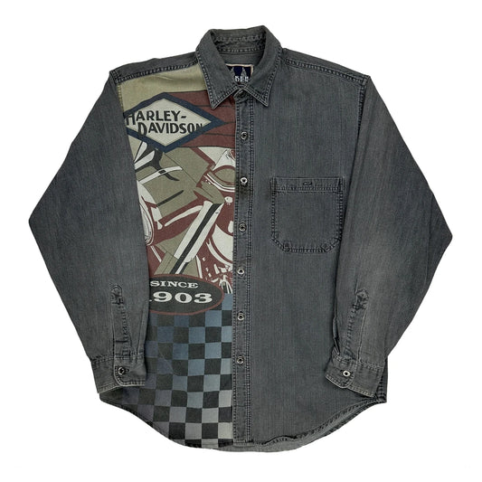 Harley Davidson Logo Harley Davidson Graphic Denim Shirt - Medium Grey Cotton