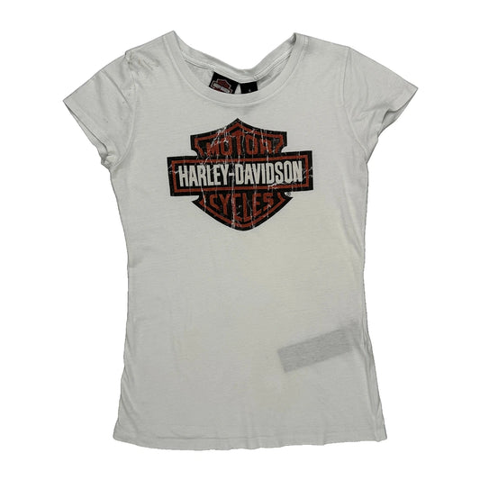 Harley Davidson Graphic T-Shirt - Small White Cotton