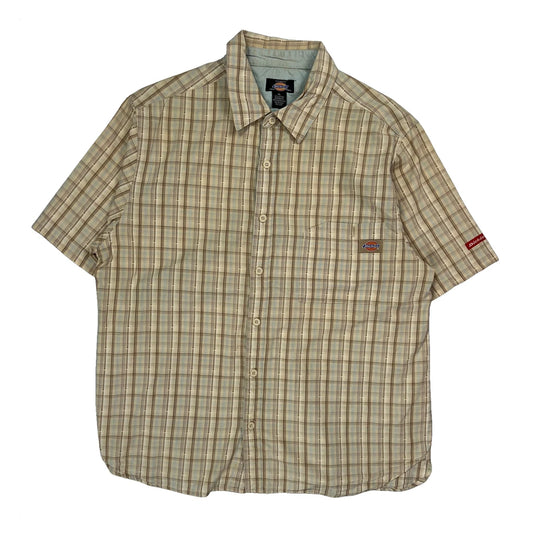 Dickies Checked Short Sleeve Shirt - XL Beige Cotton