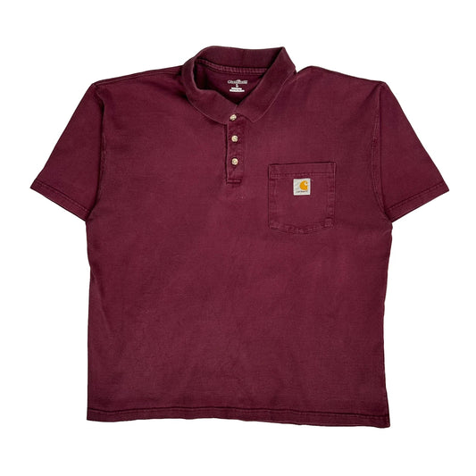 Carhartt Polo Shirt - Large Burgundy Cotton