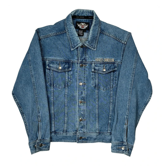 Harley Davidson Graphic Denim Jacket - Large Blue Cotton