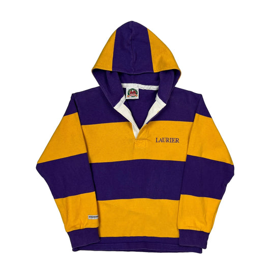 Vintage Barbarian Striped Rugby Shirt - Small Yellow Cotton