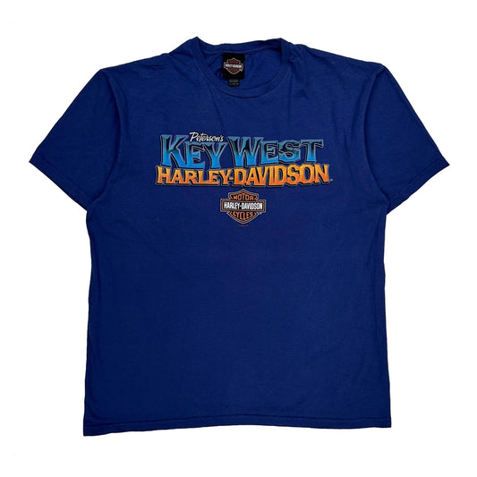 Key West Harley Davidson Graphic T-Shirt - Large Blue Cotton