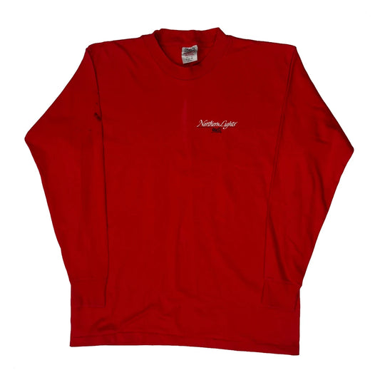 Kanji Characters Oneita Graphic Long Sleeve T-Shirt - XL Red Cotton