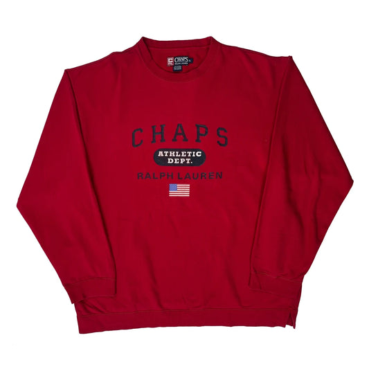 Chaps Ralph Lauren Spellout Sweatshirt - XL Red Cotton Blend