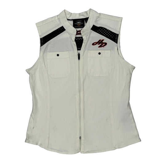 Harley Davidson Studded Vest - Large White Cotton