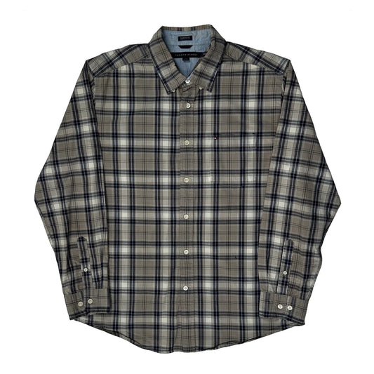 Vintage Tommy Hilfiger Checked Shirt - Large Khaki Cotton