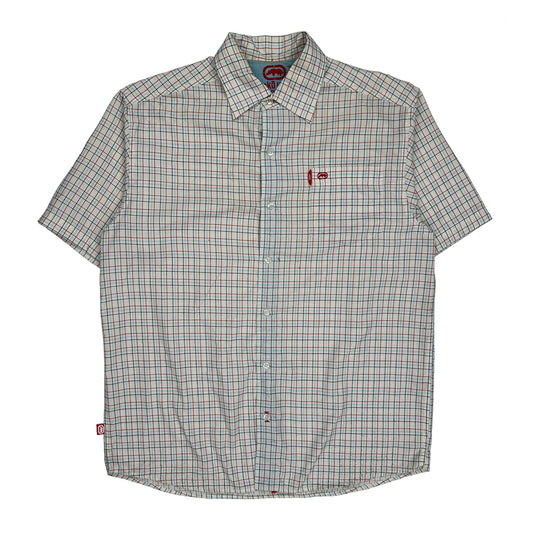 Ecko Unltd Checked Short Sleeve Shirt - Medium White Polyester Blend