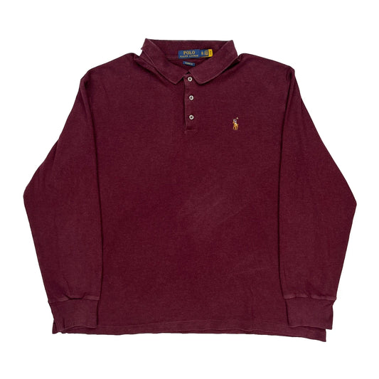 Polo By Ralph Lauren Long Sleeve Polo Shirt - XL Burgundy Cotton