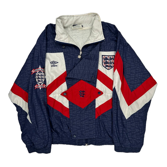 1990-92 England Umbro Football Windbreaker - Medium Blue Polyester