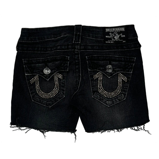 True Religion Studded Denim Shorts - 25W US 0 Black Denim