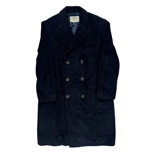 Aquascutum Double Breasted Overcoat - Large Navy Wool