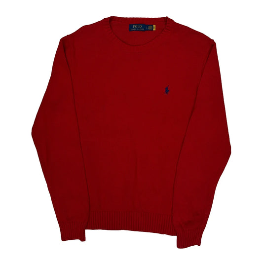 Polo By Ralph Lauren Chunky Knit Jumper - Large Red Cotton